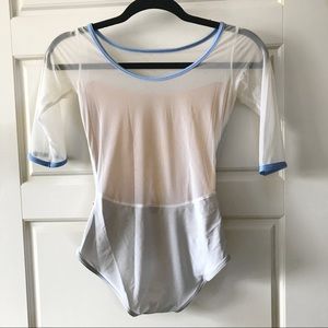 Yumiko Leotard Medium Silver Mesh Blue Lining